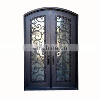 luxury residential front gate high quality tempered glass black frame unique design security entry wrought iron exterior door