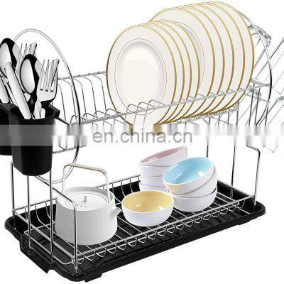 Dish Drying Rack Compact Dish Rack and Drain Board Set With Removable Utensil Holder&6 Cup Hangers for Kitchen