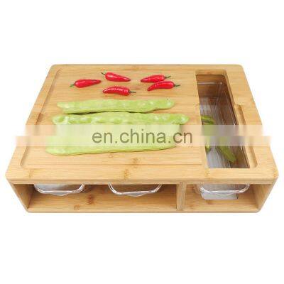 Large Organic Bamboo Cutting Board For Kitchen With 3 Acrylic Trays