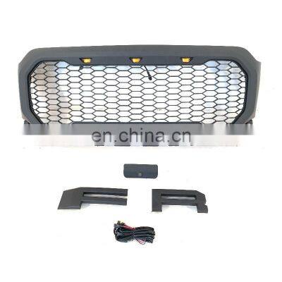 2021 New Arrival Pickup Truck Parts Matte Black Front Mesh Style Grill with LED Lights With Camera Bracket Fit For Ford F150