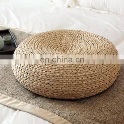 High Quality Round Rustic Straw Floor Cushions Water Hyacinth Pouf Ottoman Meditation Cushion Vietnam Supplier