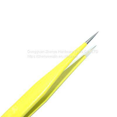 Straight Head Yellow Stainless Steel Tweezers Bird's Nest Hair Picking and Eyelash Beautifying Tool Electronic Mobile Phone Maintenance Curved Tip Straight Head Fine Tip Clip