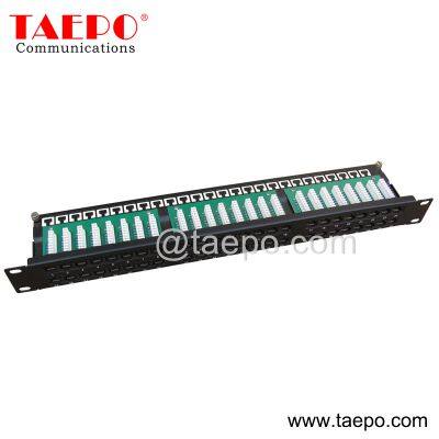 19 inch server rack 1U 48 port CAT5E CAT6 RJ45 network patch panel with cable bracket from China Factory TAEPO