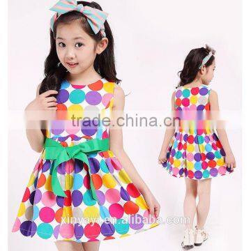 2015 Summer Short Sleeve Dress With Belt Pure Cotton Dot Children Dress Cuhk Princess Skirt Wholesale From China photo-4