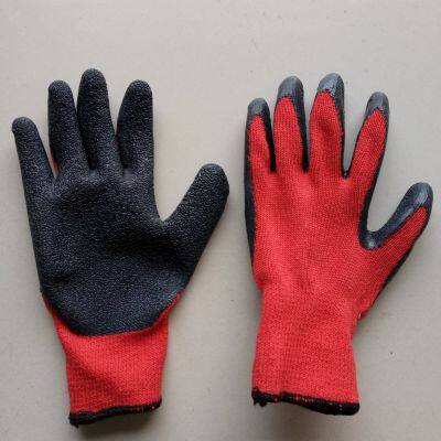 red cotton thread 10 gauge knitted black wrinkled latex palm coated safety work gloves