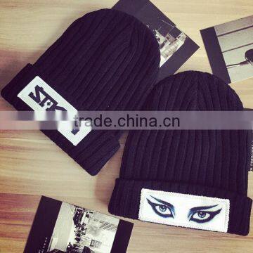 2016 Newest Cool Punk Rock Eye Pattern Rolled Brim Man Women Beanie Hats