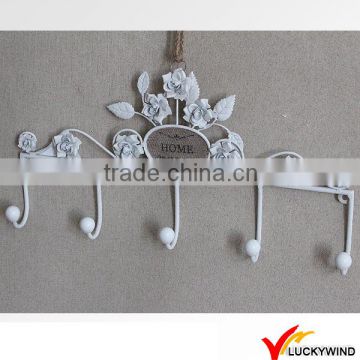 Floral Vintage White Wall Bag Hanging Hat and Coat Hooks