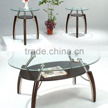 Wooden Coffee Table set/ Glass coffee table and end table