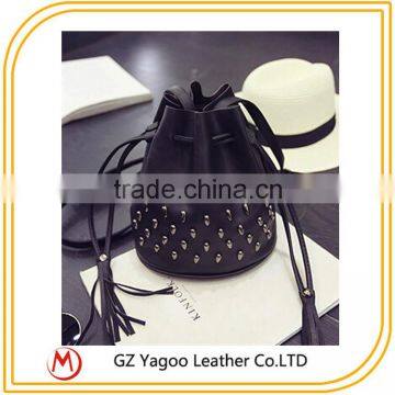 2016 HOT Leather Drawstring Bucket Bag Rivet Messenger Bag photo-2