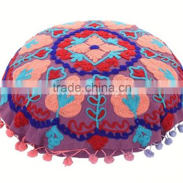 Round Uzbekistan Suzani Cushion Cover Embroidered Pillows Decorative Throw Pillow Case Indian Pom Pom Outdoor Cushion Cover