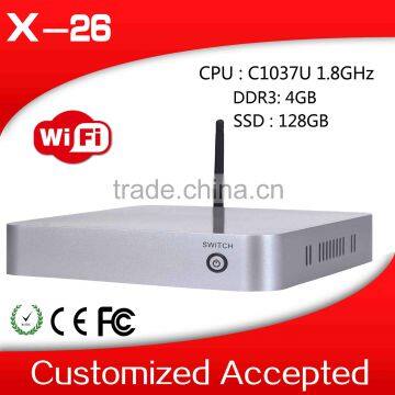 samll design best quality x-26 XCY mini pc 1037u celeron dual core thin client 4g ram 128g ssd build-in-wifi powerful pc