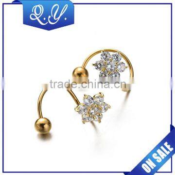 New Charming Zircon Lip Jewelry Gold Plated Stainless Steel Spiral Twisted Lip Piercing Ear Rings labret Jewelry