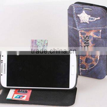 jean style leather wallet case for samsung galaxy s4 i9500