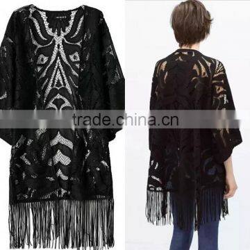 Summer Fashion Lace Fabric With Long Tassels Ladies Kaftan Sexy Kaftan Dress