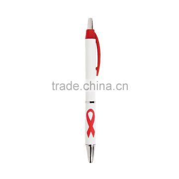 2016 New Fashion Customized Perfect Red Ribbon Awareness Grip Pens Promotional Plastic Click Retractable Ballpoint Pens