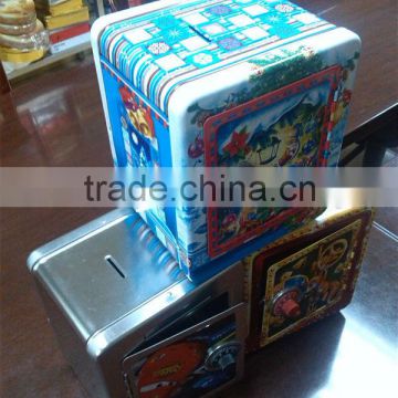 Coin tin, Coin deposit tin, Coin saving bank with locker