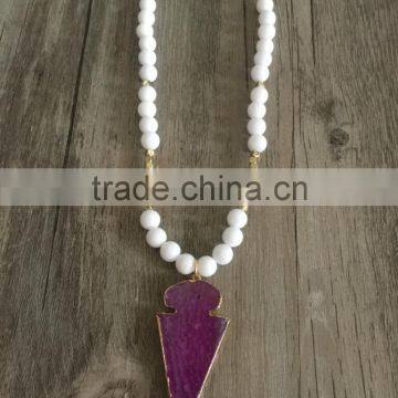 China Wholesale Natural Stone Beads Necklace Gold Folied Arrow Head Agate Pendant Necklace