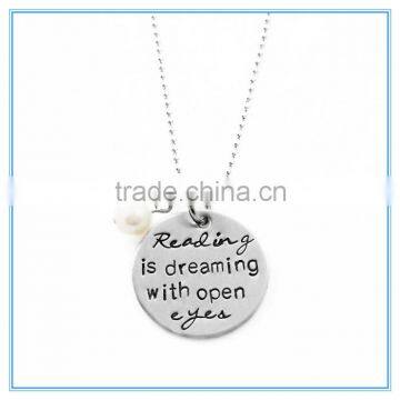 Special design Reading is Dreaming Necklace with Pearl Stainless Steel