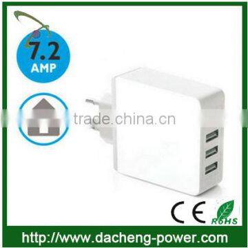 Factory hotly selling 4 port usb wall charger 5V 7.2A for phone ipad( EU Plug)