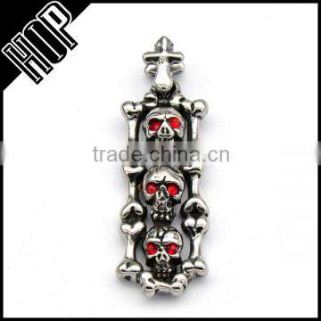 Best selling fashion stainless steel vintage red crystal skull link pendant