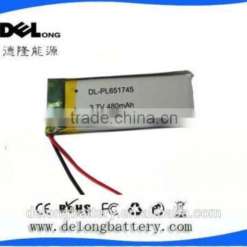 Factory OEM/ODM 601745 lithium polymer rechargeable GPS battery 3.7v 480mah high temperature 3.7v China manufacturer