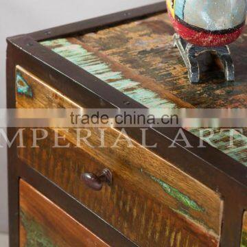 INDIAN IRON BASE RECYCLE WOOD 6 DRAWERS CHEST photo-3