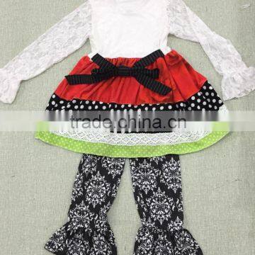 2015 Lastest Style IRL Pic Fashion Baby Girl Children Clothing Outfit Soft Lace Damask Christmas Girls Outfits photo-2