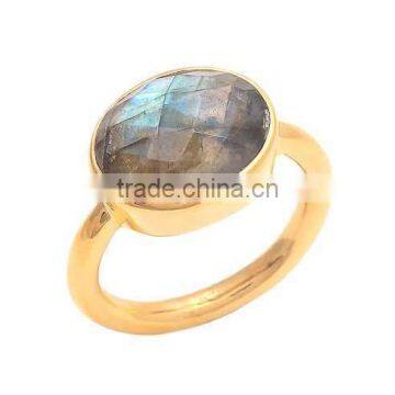 The Gopali Jewellers Rose Vermeil Gold Labradorite Gemstone Sterling Silver Stacking Ring