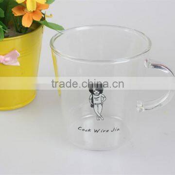 Coffee,Tea,Milk,Beverage Drinking Clear Cute Pattern Heat Resistant Pyrex Glass Tea Cup With Handle