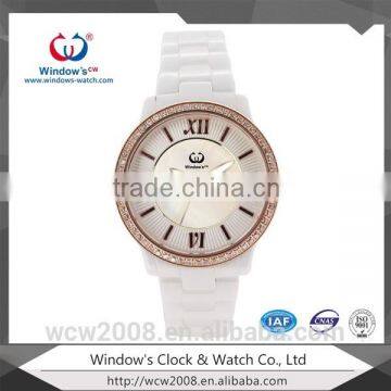 slim stone quartz watch for girls with white ceramic watch band