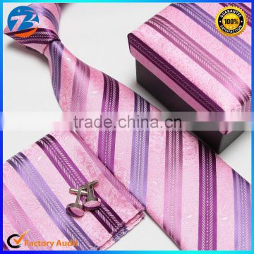 Fashion Stripe Microfiber Mens Tie Handkerchief Cufflink Sets                        
                                                Quality Choice