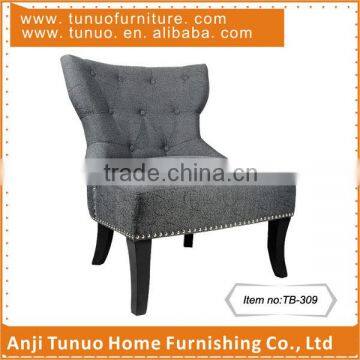 Leisure chair,batchwork back with buttons, coated nails around seat and back,KD balck finish rubber wood legs,TB-309