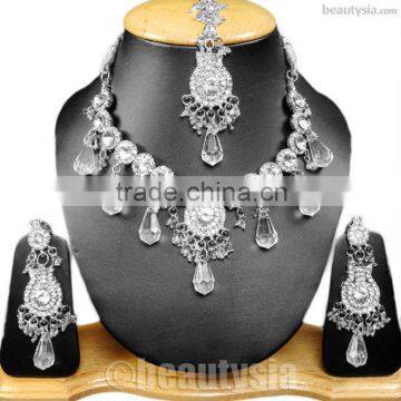 Sets Indian Simulated Online Silver Tone S328 White Smart Necklace Set