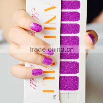 Wholesale custom purple glitter nail polish sticker sexy long nail strips nail art supplier