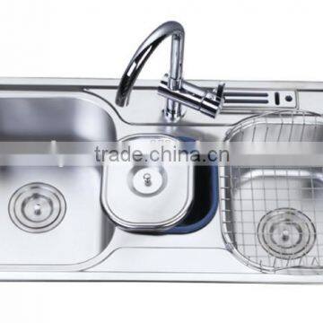 Gourmet Double Bowl Top Mount Stainless Steel Kitchen Sink w/ Waste Bin & Knife Holder B13