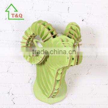 Wood Argali Animal Head 3D Wall Home Hotel Lobby Wall Decor photo-3