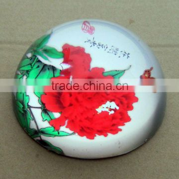 pure crystal glass half ball printing paperweight flowers(R-1190