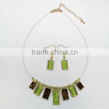 Green rhinestone pendant jewelry set for women/Handmade fashion jewelry