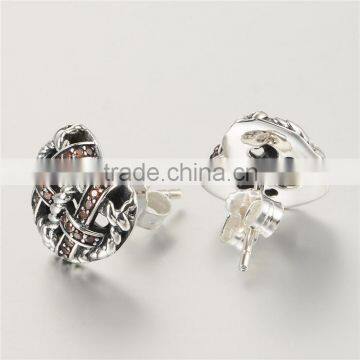 Latest Artificial Sterling Knot Earrings With Red Zircon For Sale photo-3