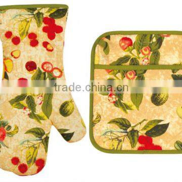 2015 HIGH QUALITY NEW DESIGN PRINTING FRUITS AND VEGETABLES COTTON (OVEN MITT& POT HOLDER) KITCHEN SET MK-0702&0706