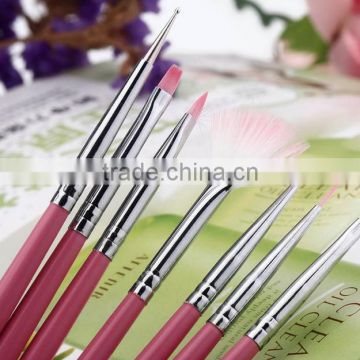 NEW 8pcs/set DIY Professional Polish Brush Set Nail Art Design Painting Tool Pen UV Gel Nail Print Brush Kit Pink