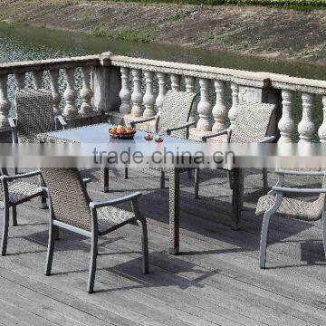 Comfortable Aluminium Frame Rattan Wicker dining table set garden furniture