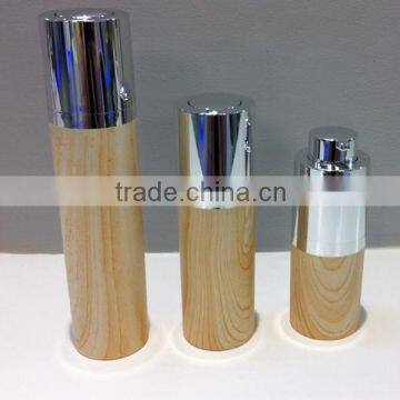 acrylic cosmetic packaging airless bottle and cream jar with wood spray