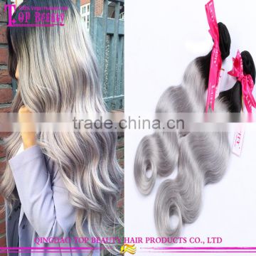 2016 New Hot Ombre Brazilian Virgin Hair Ombre Silver Grey Hair Extension Remy Human Hair Weave