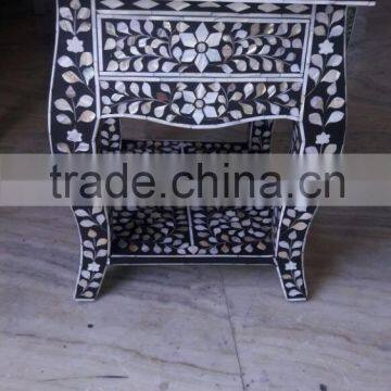 bone inlay nightstand Indian bone inlay furniture in black