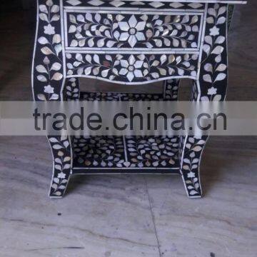 Bone Inlay Nightstand Indian Bone Inlay Furniture in Black