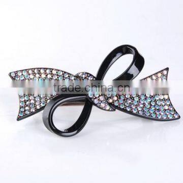 China hair accessories factory luxury crystal rhinestone hair clip plastic bowknot hair barrettes for girls