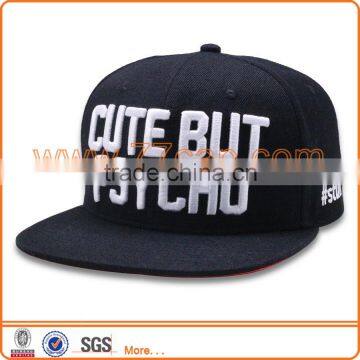 Designer 3D Embroidery Snap Back Hat Cap Acrylic Flat Brim Cap