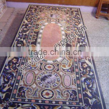 Black Italian Dinning Rectangle Marble Inlay Table Top, Pietra Dura Table tops