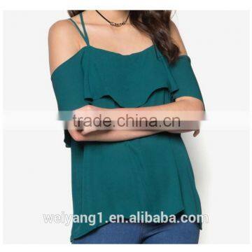 Cold Shoulder Flare Top Woman Off Shoulder Multicolor Blouses photo-2